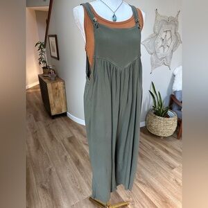 Boho olive green oversized wideleg viscose overalls